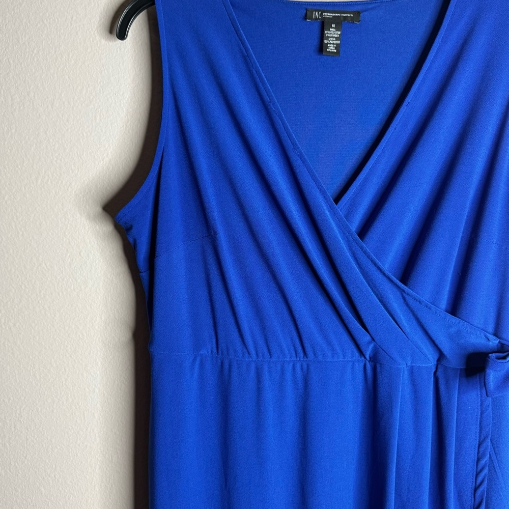 INC International Concepts Elegant Blue Sleeveless Tie Waist Wrap Dress Sz1X - Picture 9 of 10